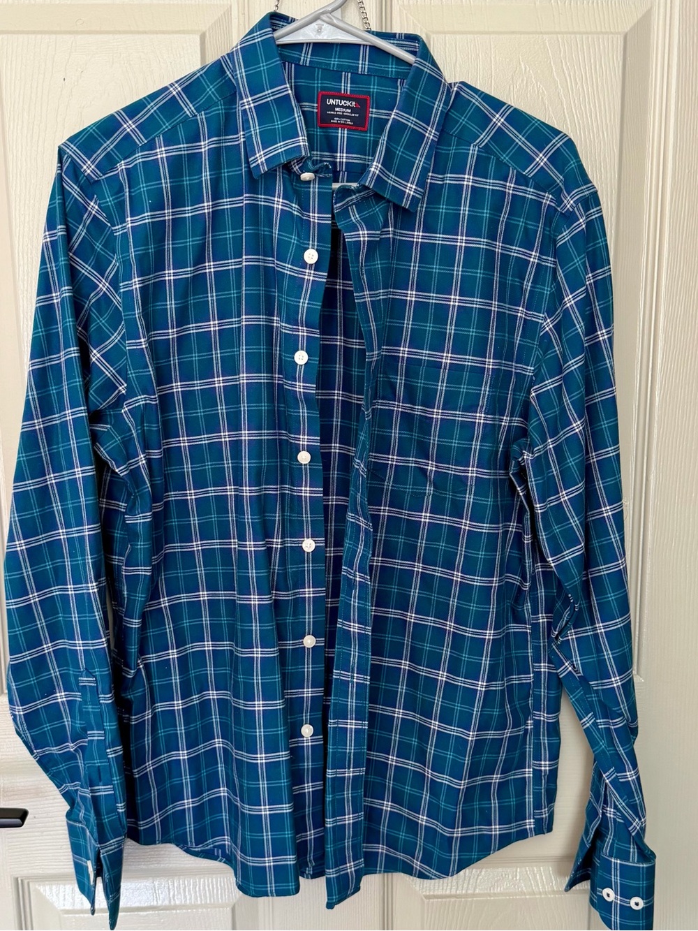 Untuckit Men’s Teal Plaid Button-Down Shirt size M